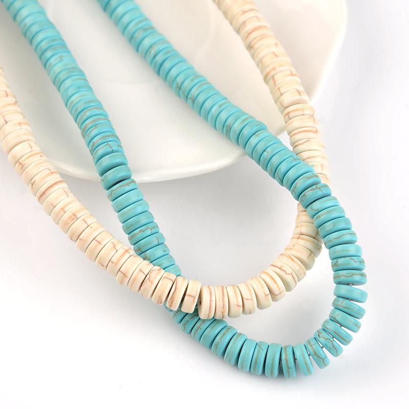 Natural Turquoise Stone Beads Blue/White Flat Round Spacer Beads For DIY Jewelry Making Bracelet Necklace Keychain Accessories