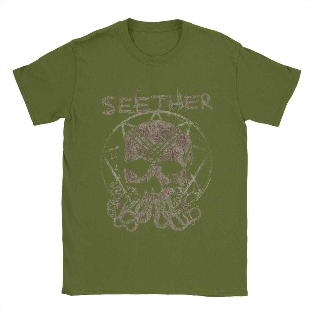 Casual Seether Octoskull T-Shirt for Men Round Neck Cotton T Shirts Short Sleeve Tee Shirt Printed Clothing