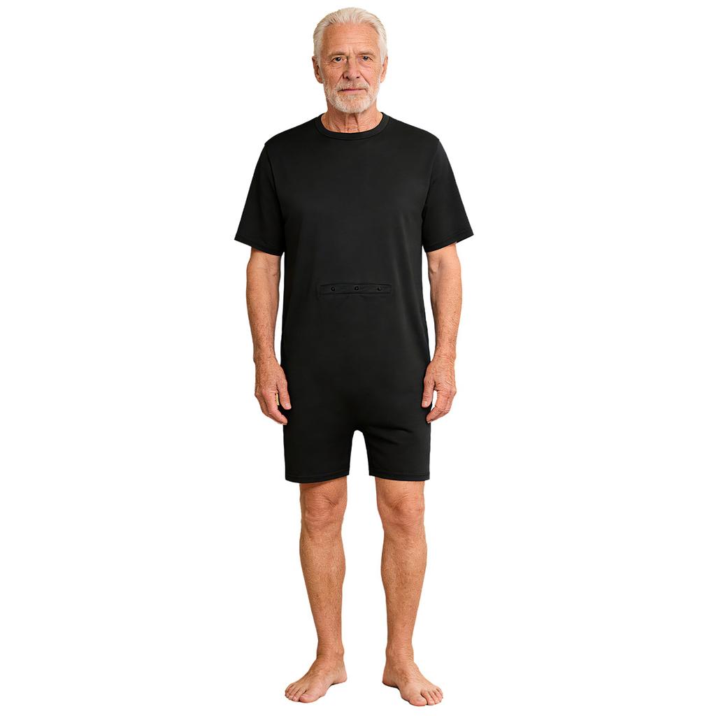 Women’s Special Needs Adaptive Romper Short Sleeve Shorts Bottom Back Zipper Bodysuit with Feeding Tube Access for Daily Care