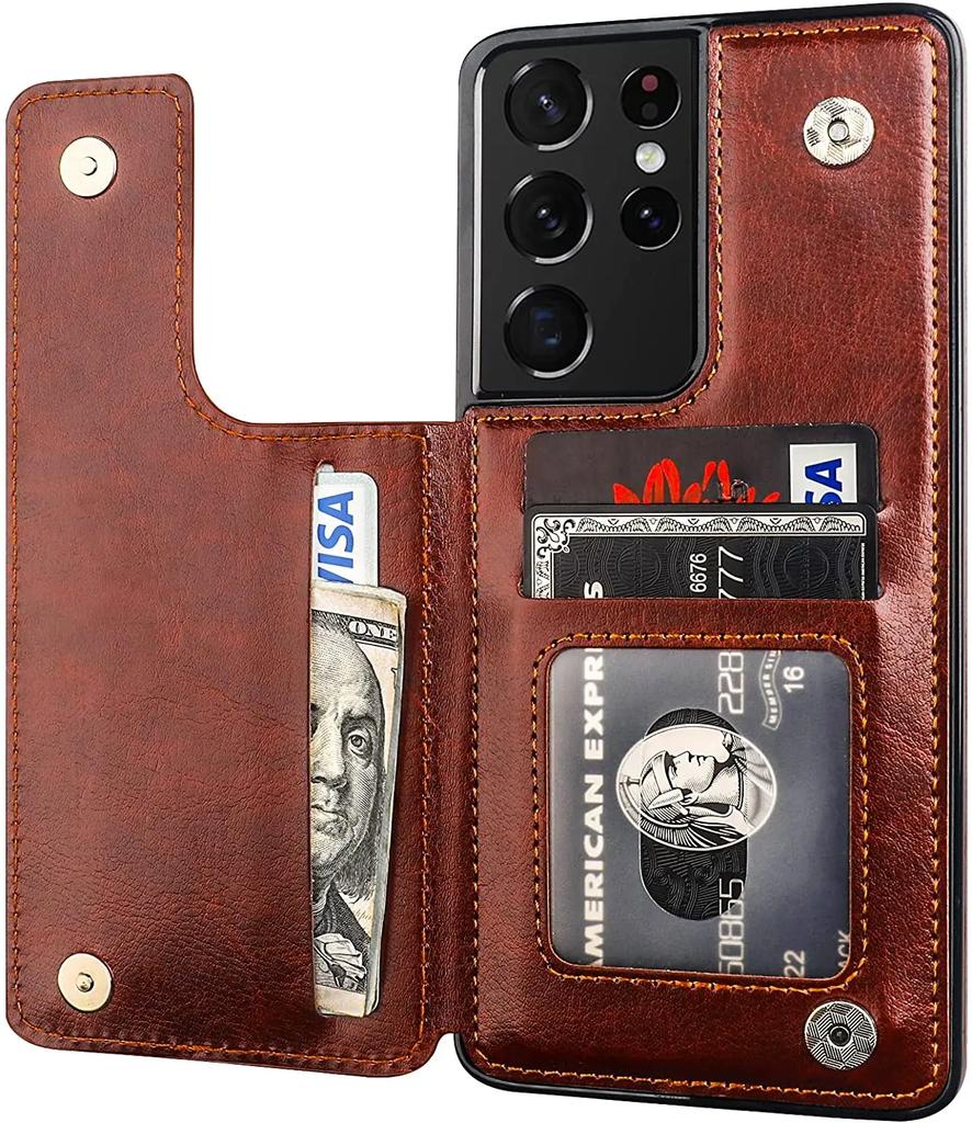 for Samsung Galaxy S21 FE S20 Note 20 Ultra Wallet Case with Card Holder PU Leather Card Slots Case Double Magnetic Clasp Cover