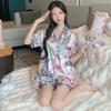 Fashion Elegant Luxury Satin Sleepwear Summer 2 Piece Women Set Short Sleeve Tops and Shorts Pajamas Woman Silk Cartoon Printing Pajama Set