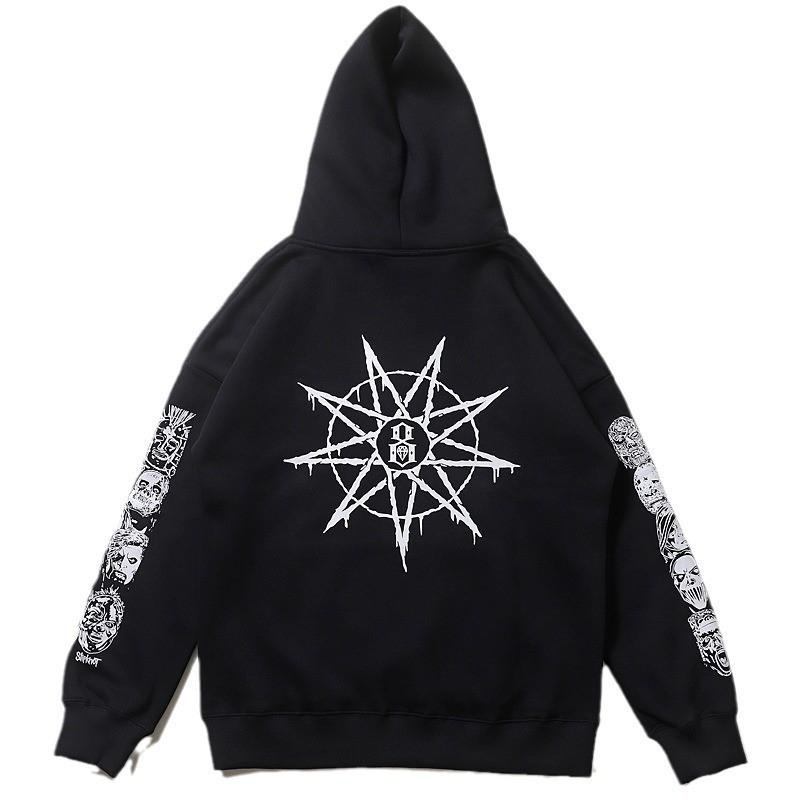 Moletom Slipknot Estampa de Caveira Masculino Oversized Forrado com Fleece de Algodão Streetwear Estilo Rock Inverno