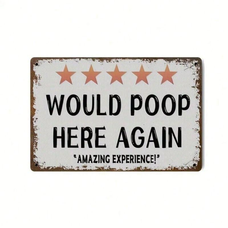 

Vintage Metal Poster Poop Here Again Funny Wall Art Toilet Decor