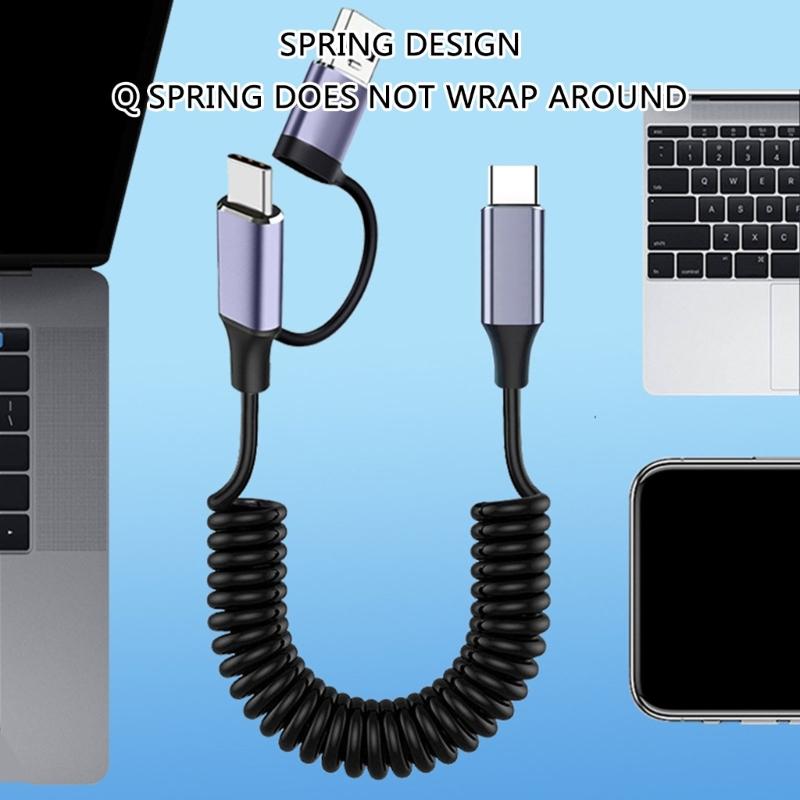 High Efficiency 2 in 1 USB C Fast Charging Data Cable with Intelligent Power Distribution Stretchable Spring Mechanism