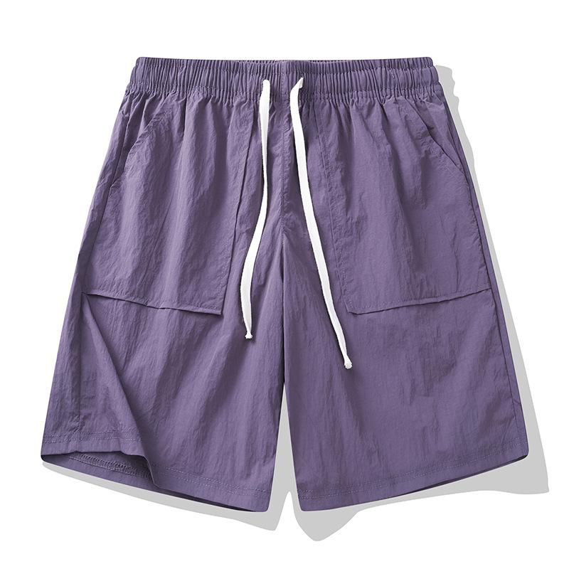Shorts Finos de Seda Gelo de Secagem Rápida para Homens No Verão, Frescos e Respiráveis, Corte Solto, Esportivos e Casuais Calças Cinco Quartos de Praia