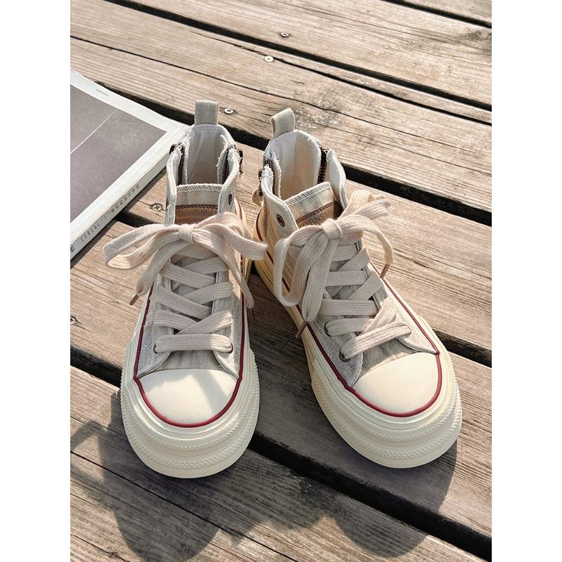 Spring and Autumn High-top Canvas Shoes Women's Niche Versatile Shoes 2 New Student Casual Thick Baseplate Shoes