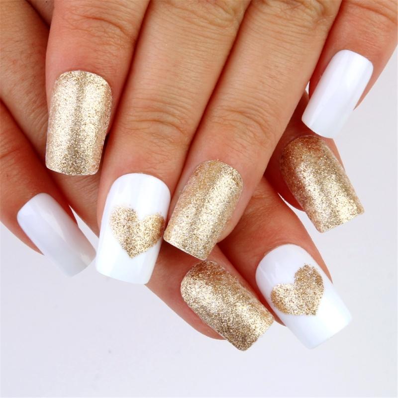 

24 Pcs Solid Color Press On Nail Medium Stick on Nail Heart Artificial Nail Valentines Day False Nail for Women 1