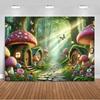 Dreamy Fairy Tale Forest Wonderland Theme Birthday Party Decorations Mushroom House Family Background Banner Stud2130
