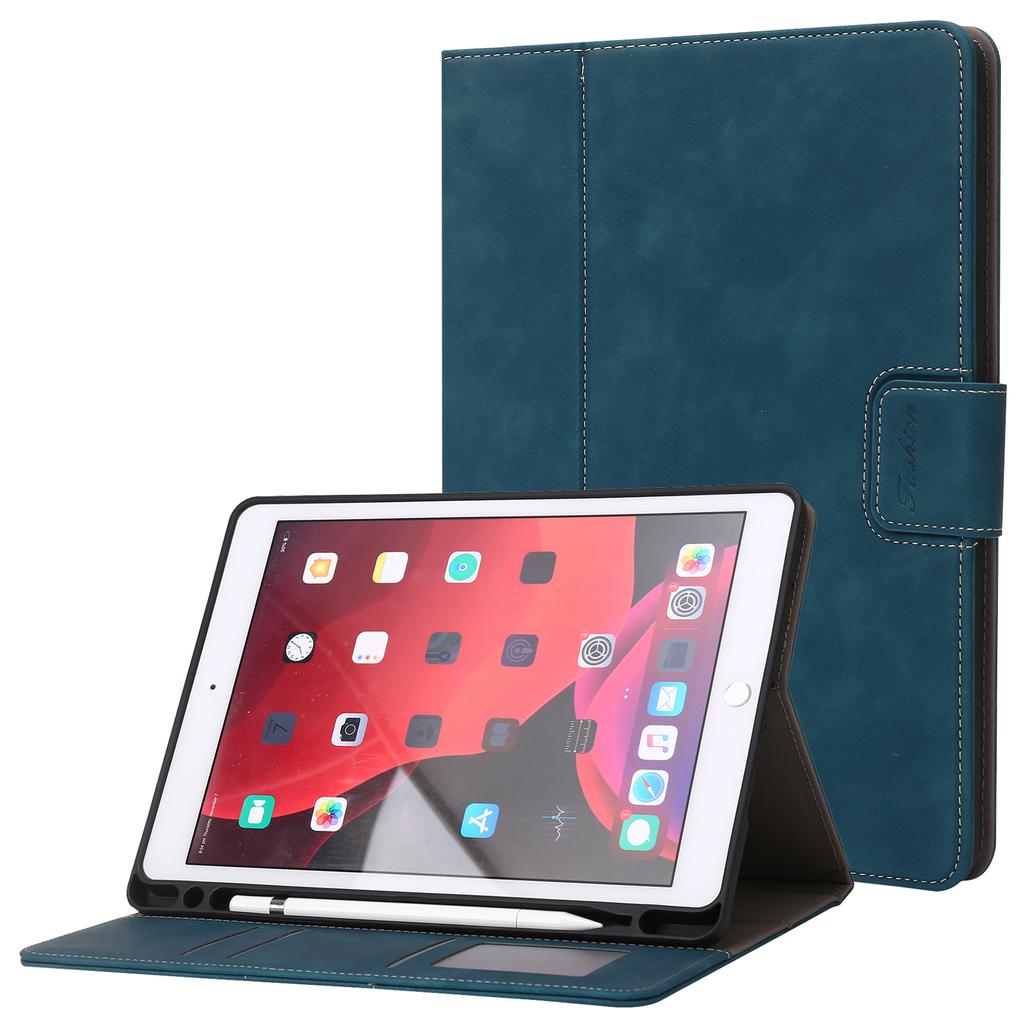 For iPad 10.2 (2021)/(2019)/(2020)/Air 10.5 Inch (2019) Case Wallet Calf Texture Tablet Cover with Pens Slot