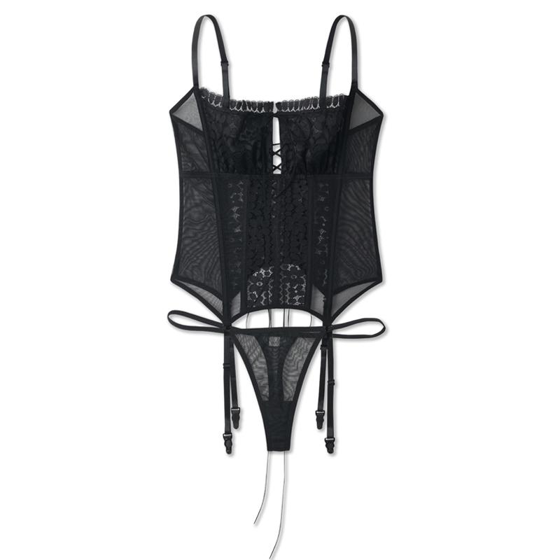 CINOON Women Sexy Corset Lingerie Bustier Strappy Bodysuit Lace Push Up Bra Shaper Gather Slimming Breathable Fabric Underwear