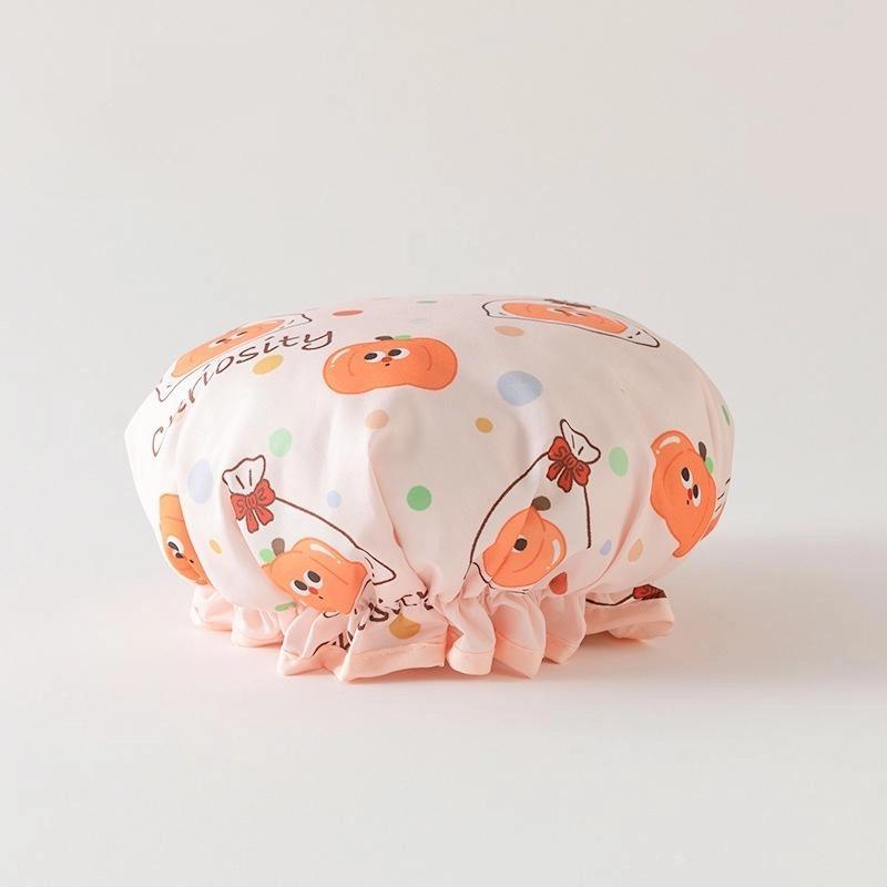 Double-Layer Shower Cap Waterproof Thickened Oil Fume Bath Hat Women Spa Hair Salon Shower Cap Bathroom Accessories