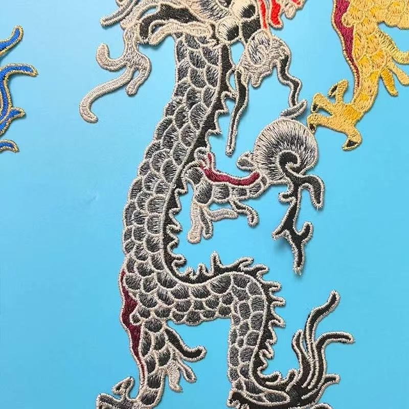1Pc Blue Golden Chinese Style Large Dragon Sewing Embroidery Patches Clothing Applique Decoration Accessory