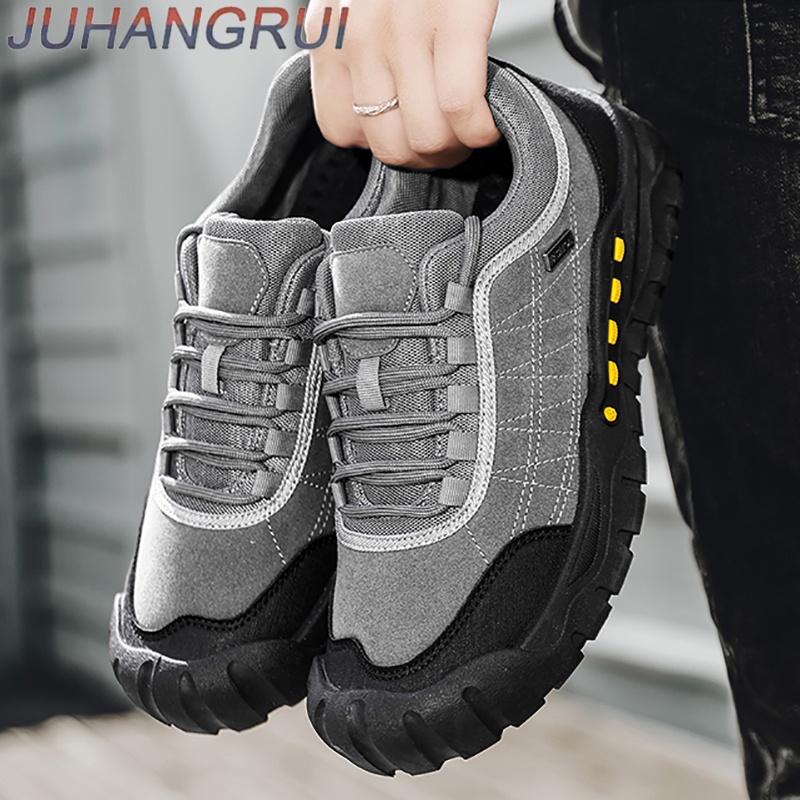 Mens Outdoor Climbing Trekking Sneakers Men Hiking Shoes Leather Nonslip Workwear Shoes Casual Walking Shoes Wear-resistant