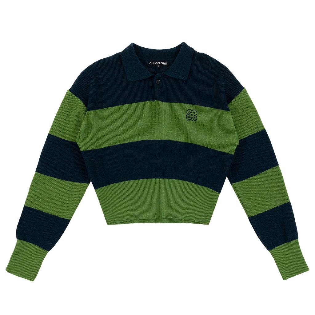 OUT OF TRUNK Stripe Collar Knit Green (Women)