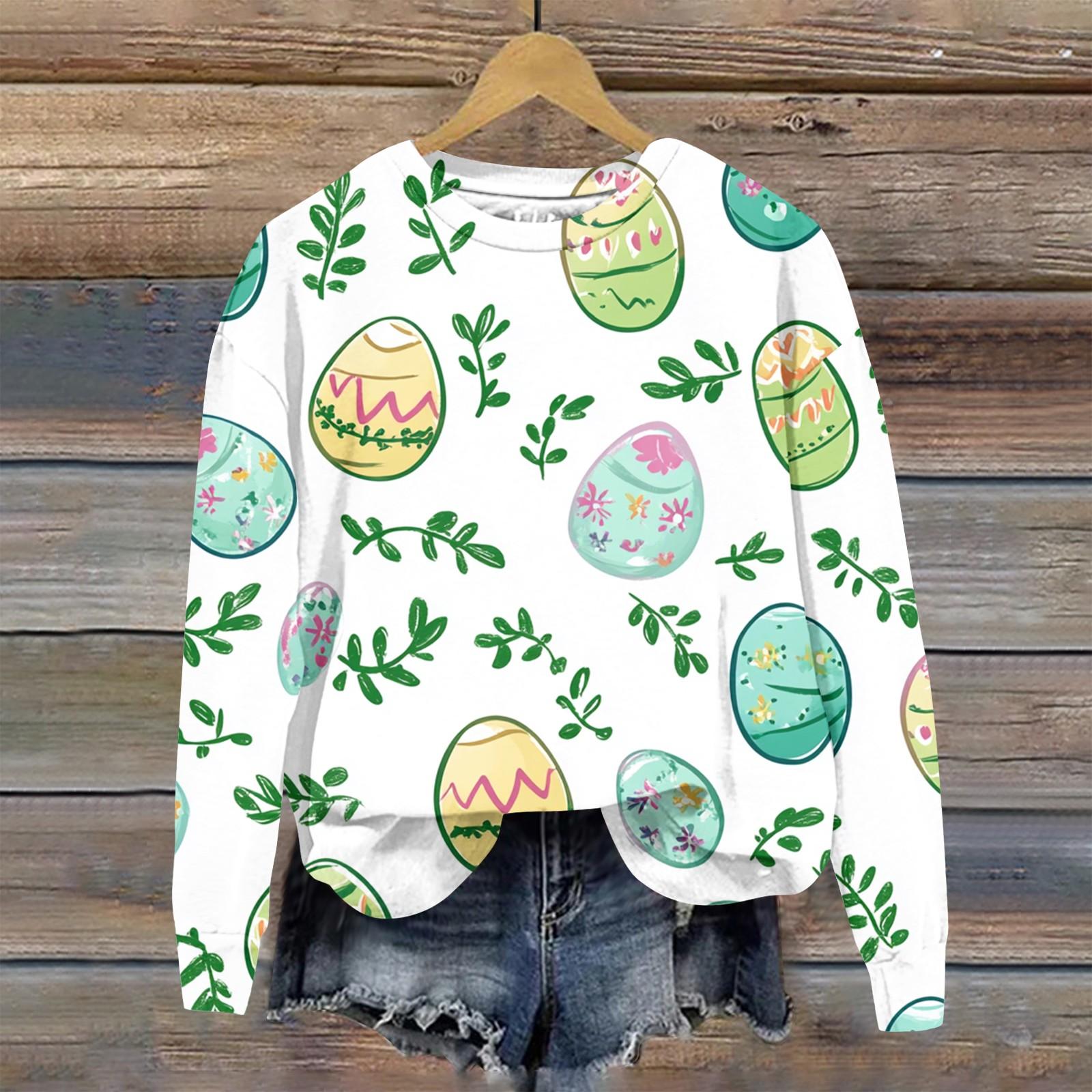 

Жіночий модний світшот з довгим рукавом вільного крою з круглим вирізом та великоднім принтом L зелений