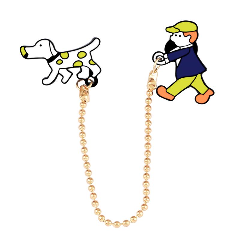 

Funny Cartoon Brooch Animal Dogs Chain Pin boy walk the dog Badge Custom Metal Jewelry Backpack Denim Lapel Pins Gift for Friend