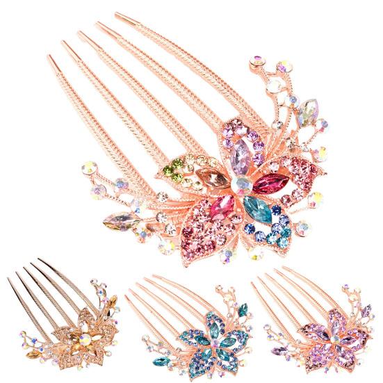 Rhinestone Hair Comb Anti Slip Elegant Hair Styling Accessories Flower Leaf Bridal Crystal Hair Ornaments for Beauty