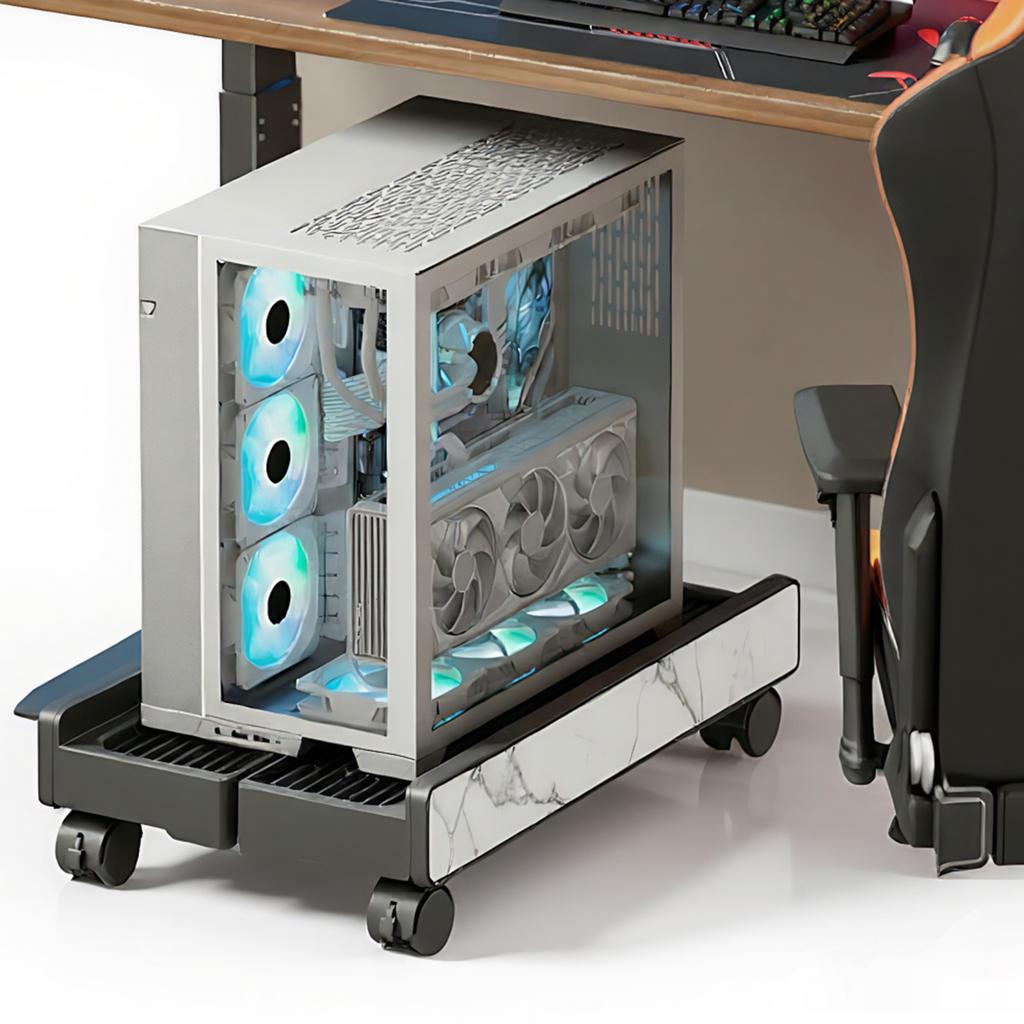 Adjustable Mobile CPU Stand with Locking Caster Wheels Computer Mobile Cart Holder for Office Gamers and Students