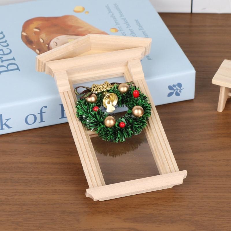 Świąteczna Scena Domki dla Lalek Akcesoria Miniaturowy Wieniec Dekoracje na Drzwi Prezent Świąteczny Rekwizyty do Zdjęć