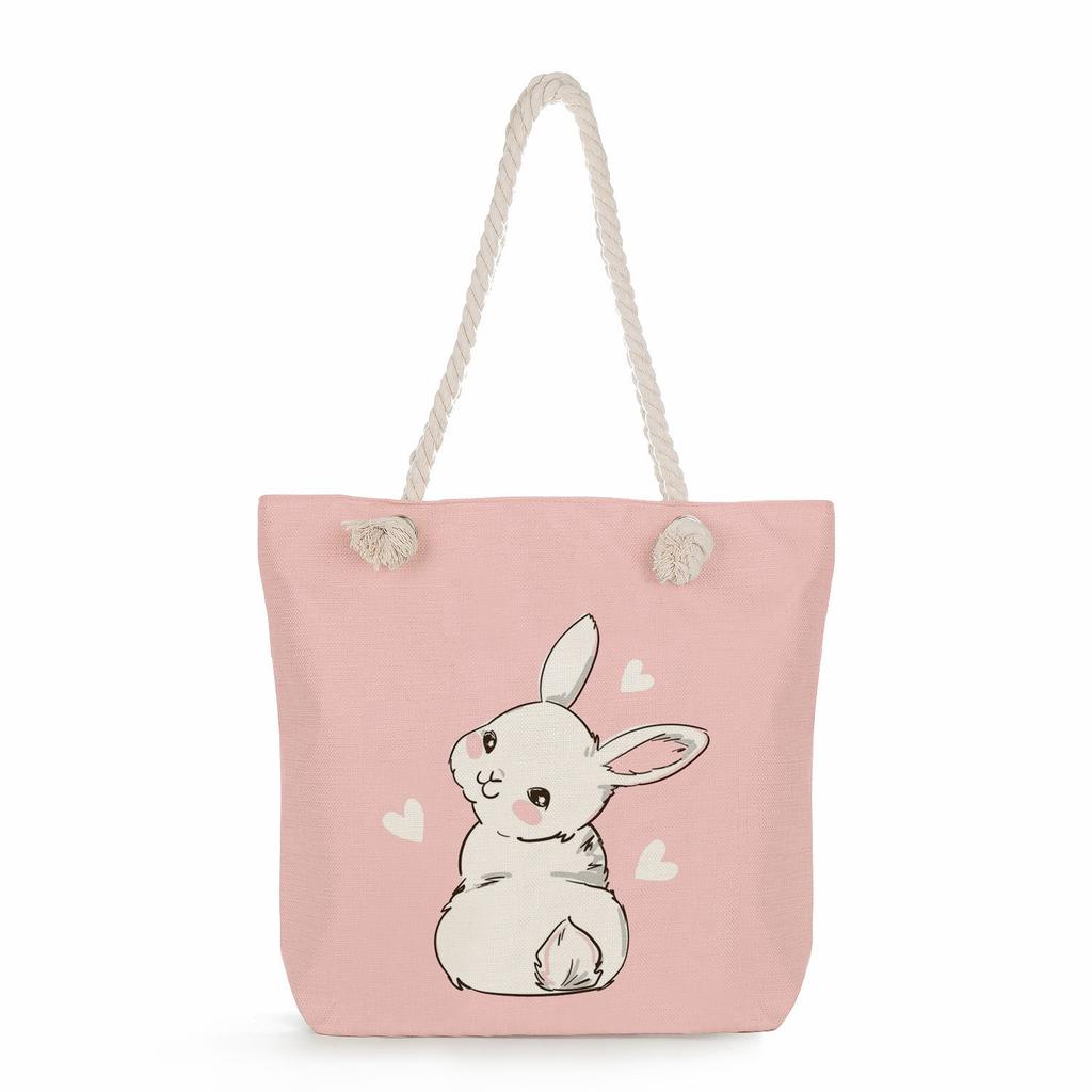 Sac de plage à bandoulière unique en corde épaisse avec imprimé lapin créatif 7247 CLE