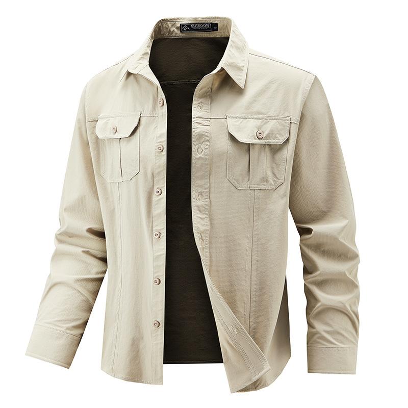 Long Sleeved Shirt Men's Casual Men's High Elasticity Comfortable Plus Size Solid Color Workwear Shirt