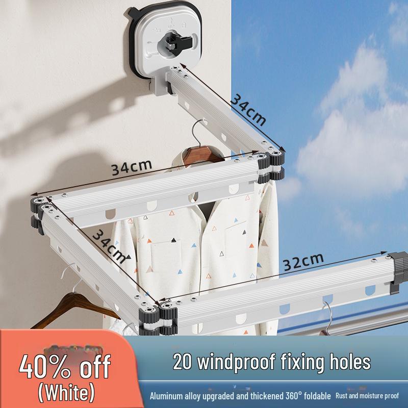 "Punch-Free Suction Cup Folding Clothes Rack - Telescopic Invisible Balcony Rod"