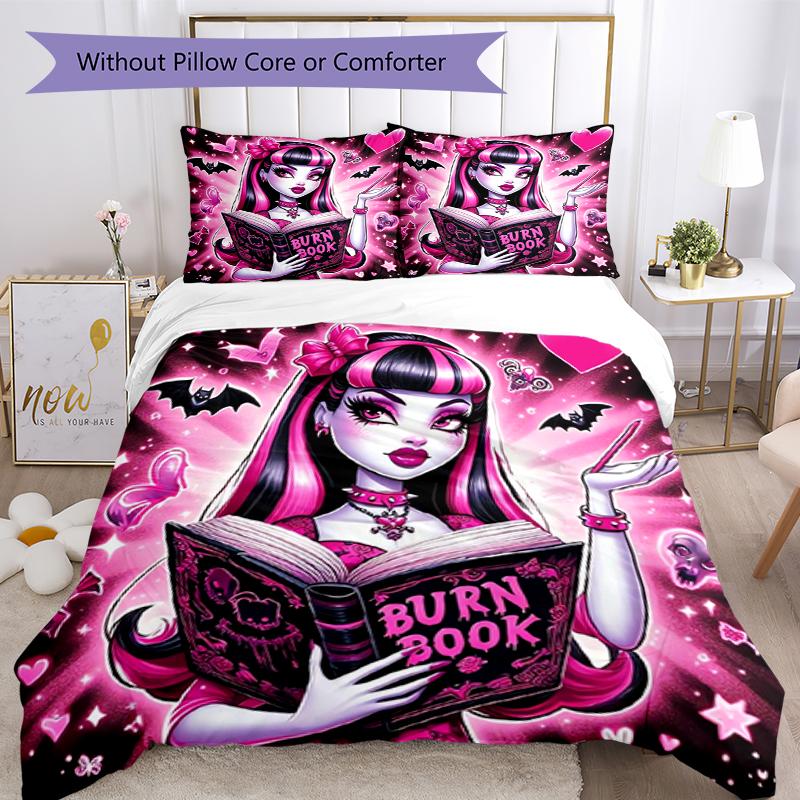3pcs Monster High Bedding Set Duvet Cover Closure Includes 1 Duvet Cover & 2 Pillowcases, Soft and Comfortable for All Seasons.
