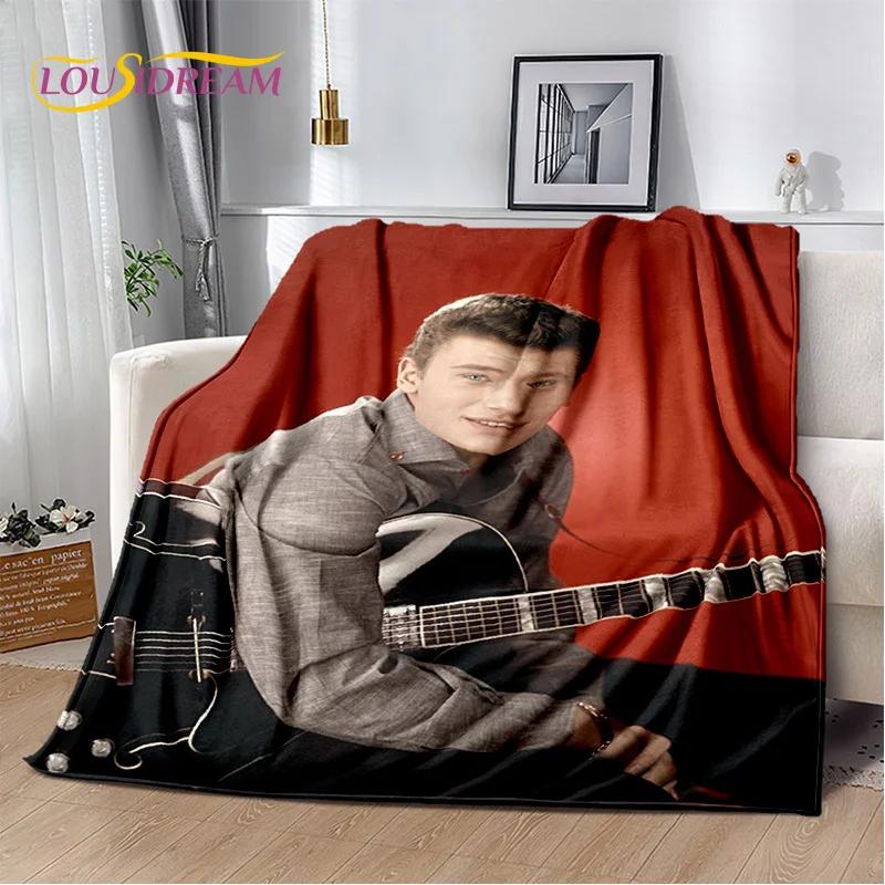 3D-Druck Johnny Hallyday Rockstar Weiche Flanelldecke für Betten Schlafzimmer Sofa Picknick, Überwurfdecke für Draußen Freizeit Geschenk