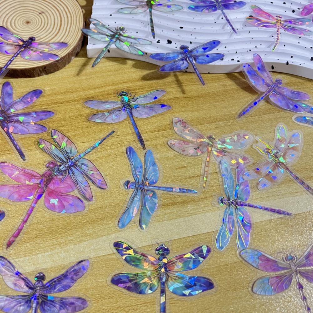 Transparent Laser Shining Dragonfly Stickers Waterproof Decals For Phone Laptop Water Bottle Room Decoration Sticker