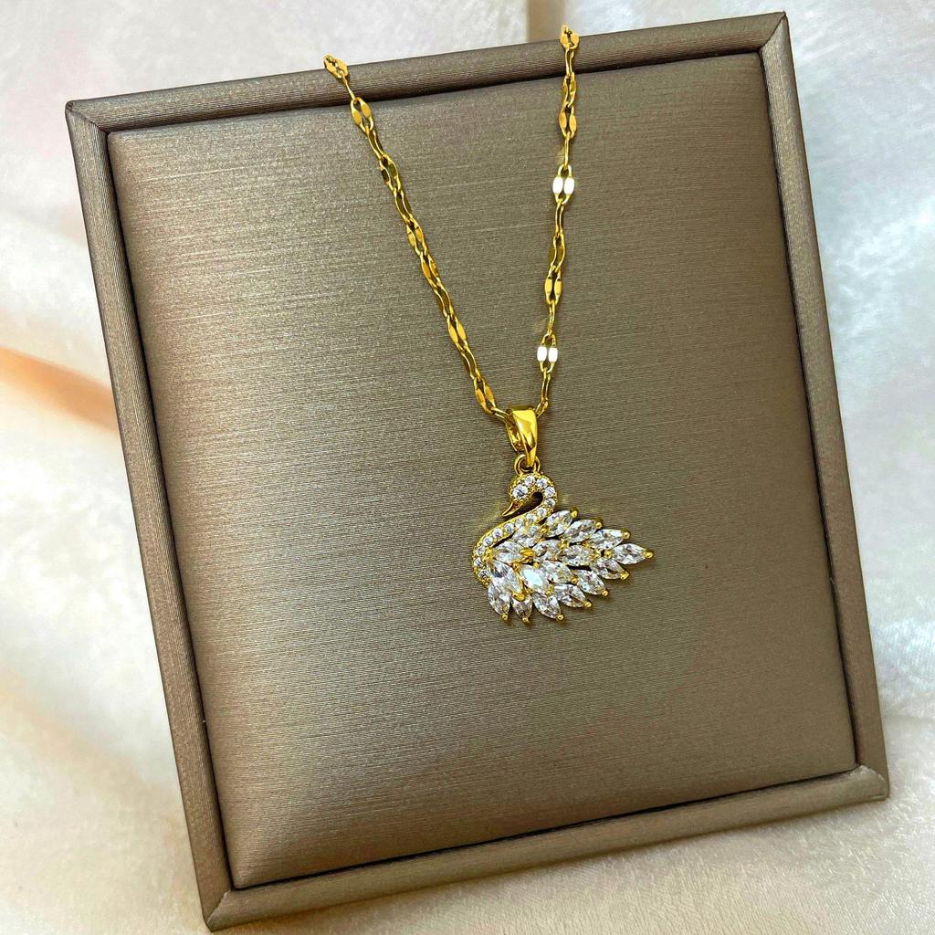 18K Vergoldete Kupfer Schlüsselbeinkette mit Abakus Kürbis Schwan Design.