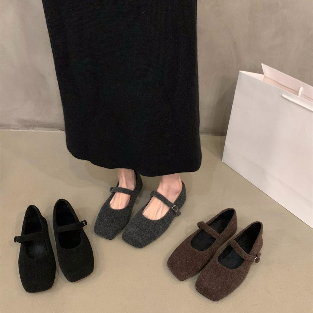 Flat-bottomed Korean Version of Mary Jane Single Shoes Women's Shoes 2025 New Autumn and Winter Black Gentle Versatile Plush Shoes