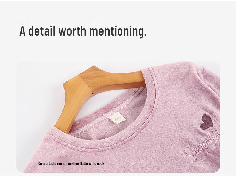 Doppelseitiges Fleece-Pyjama-Set für Damen - Winter, Dickes Samt, Langärmelig, Rundhals, Locker, Lässig, Für Draußen