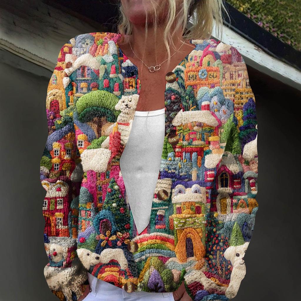 Dámská módní pletená svetrová bunda s dlouhým rukávem a zapínáním na knoflíky