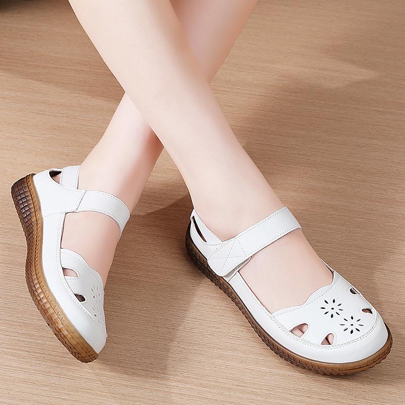 Women's Sandals Summer Mary Jane Beach Shoes White Flat Shoes Casual Soft Walking Sandals for Girl Plus Size