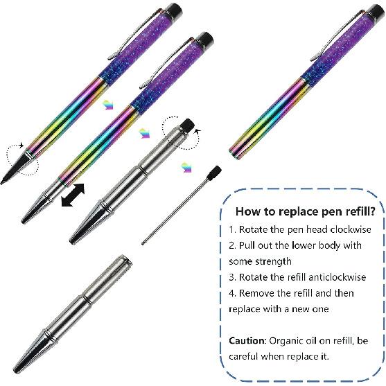 Fancy Metal Ballpoint Pens Floating Glitter Dynamic Liquid Sand Pen for Office Supplies, Black Ink, 12 Count(Mixed Color)