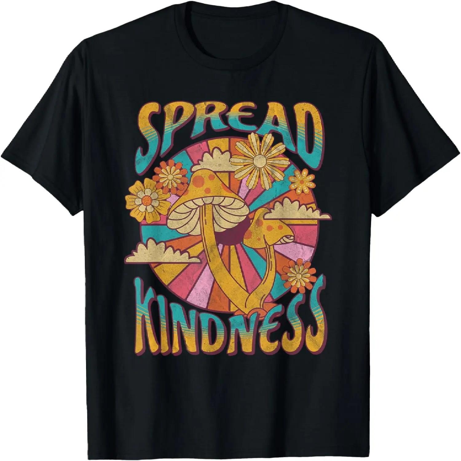 Spread Kindness Inspirational Saying Retro Mushrooms Graphic T-Shirt S чёрный