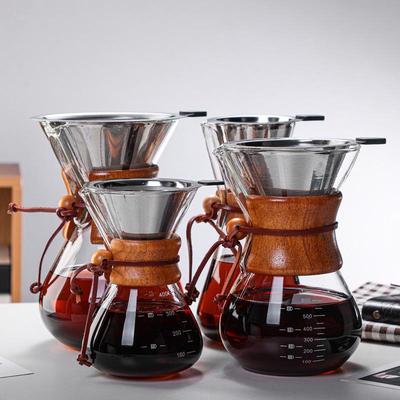 Retro Hand Drip Coffee Maker Set with Glass Pot & Bamboo Filter Cup