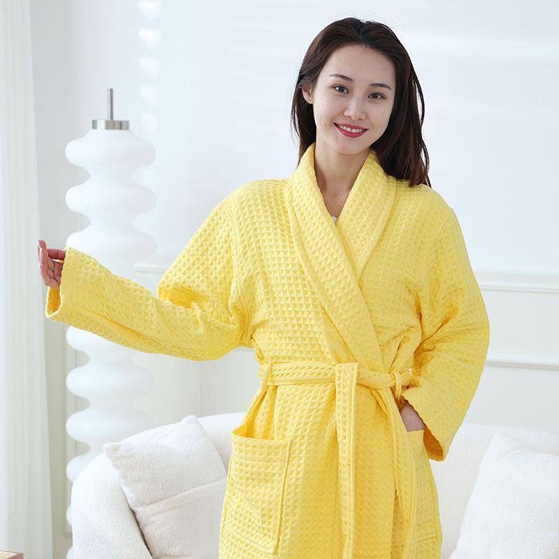 Unisex Waffle Yukata Bathrobe - Thickened Cotton for Autumn/Winter, Ideal for Couples & Star Hotels