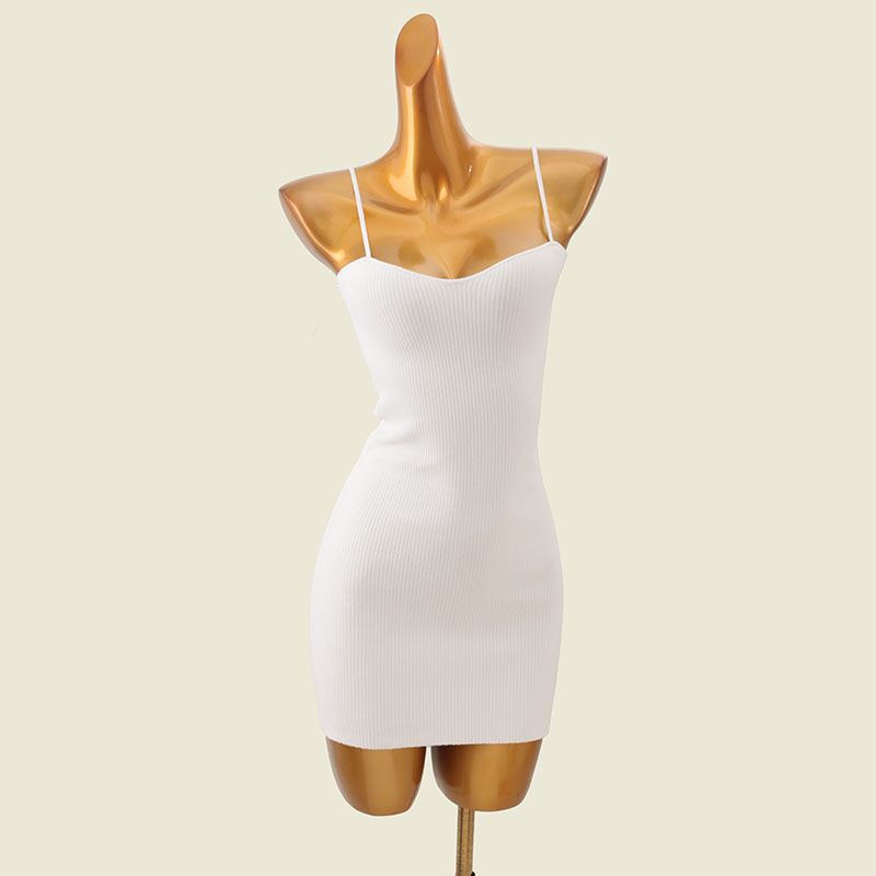 

Внешняя торговля Стрейч Квадратный вырез Юбка на бретелях Летняя Нить Подтяжка ягодиц Похудение Вязаное облегающее Короткое платье White S