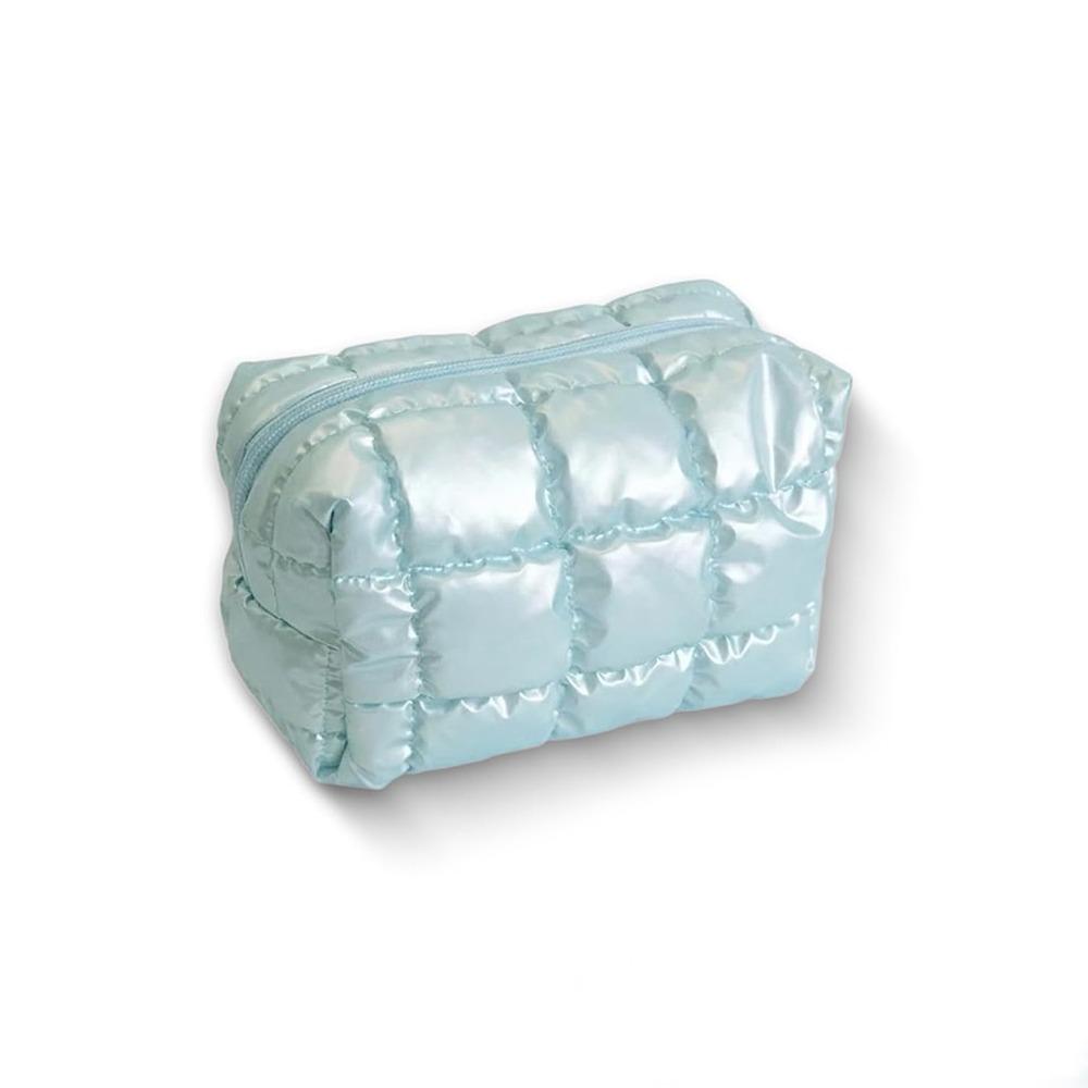 

Y2K Aesthetic Checkered Makeup Pouch Bag Water-Resistant Pillowy Softness Puffy Cosmetic Bag Quilted Easy Clean Large Capacity синій