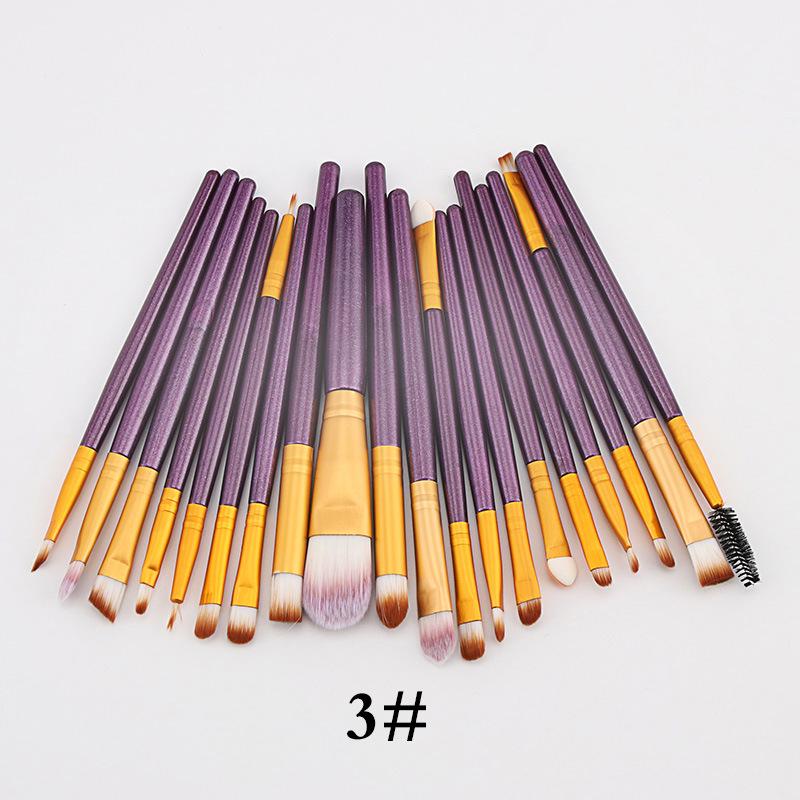 20-Piece Eye Makeup Brush Set: Includes Eyebrow, Foundation, Eyeshadow, Lip, and Contour Brushes.