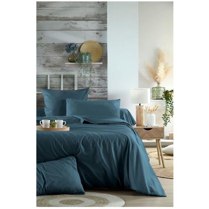1 Taie D'oreiller Percale De Coton Uni 63 X 63 Cm Elysee Petrole