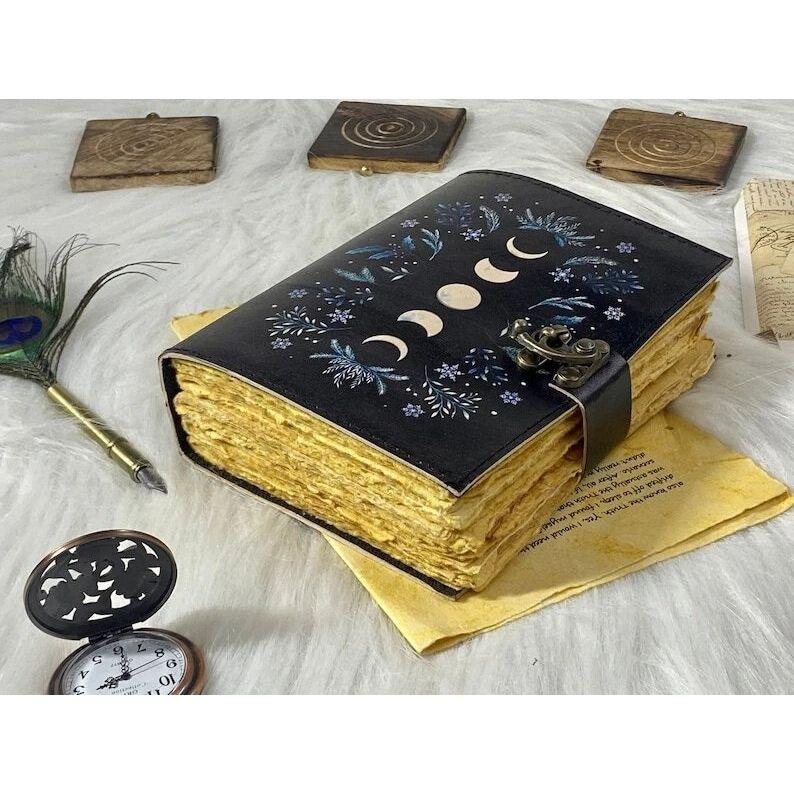 Moon phases recipe journal for men & women vintage leather journal