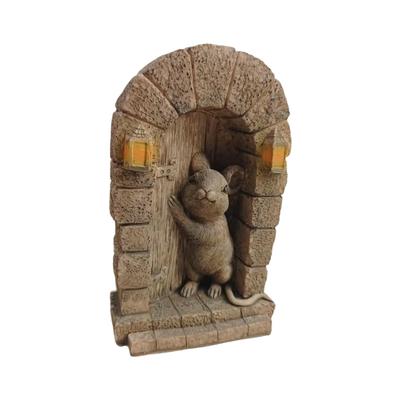 Statue de Porte d'entrée Souris Artistique Décoration Polyvalente pour Maison et Jardin avec Finition Pierre