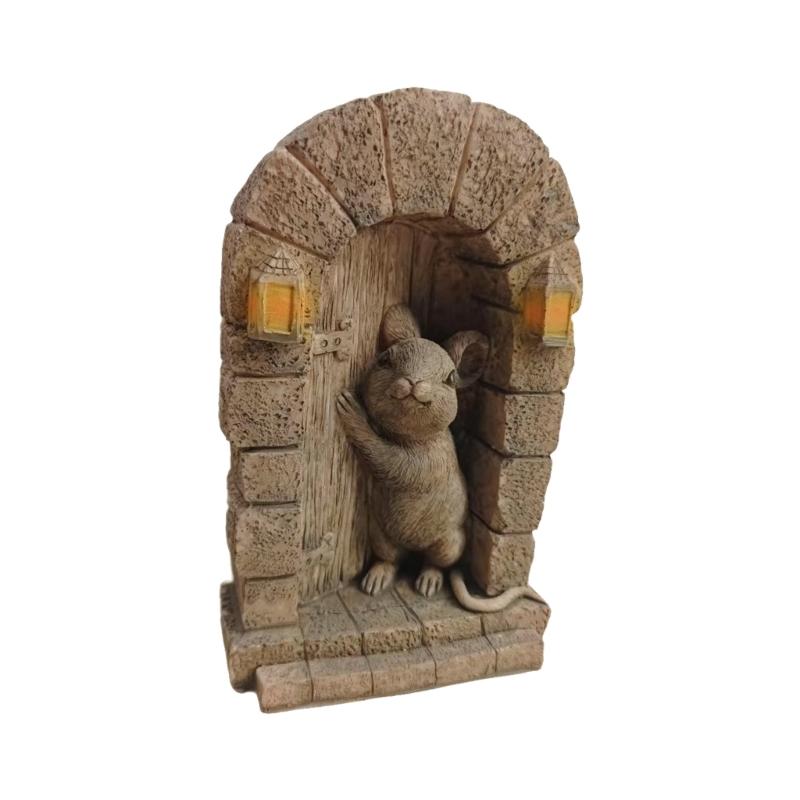 

Whimsical Rodents Doorway Sculpture Weatherproof Resin Outdoor Indoor Garden Ornament коричневый