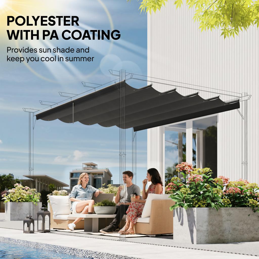 Retractable Pergola Cover, 3.5 X 2.6 M Replacement Canopy Fabric for 4 X 3 M Frame, Roof Top Only, Dark Grey