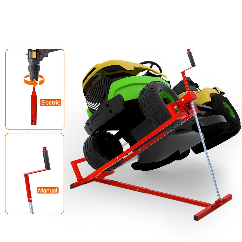 Mower Repair Stand, Foldable Heavy-Duty Steel Lift Platform, 400 kg Lifting Capacity, Telescopic Cart with Handle for Manual and Power Tool Use, Red