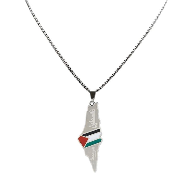 

Adjustable Ethnic Style Necklace Stainless Steel Neckchain Trendy Palestine Map Neck Chains Unique Daily Wear Jewelry