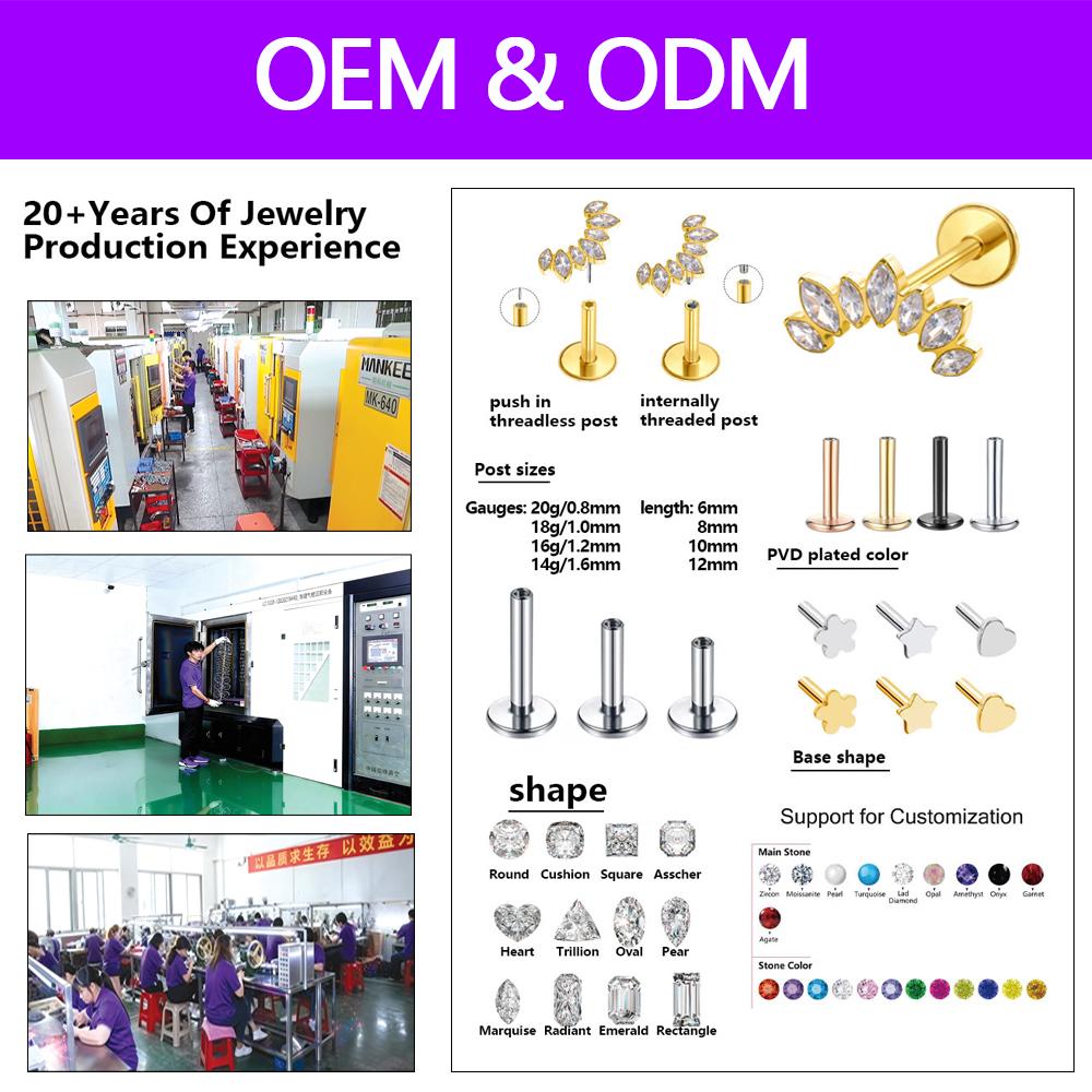 G23 Titanium 16g Body Piercing Jewellery Heart CZ Setting Internally Thread Labret Ear Cartilage