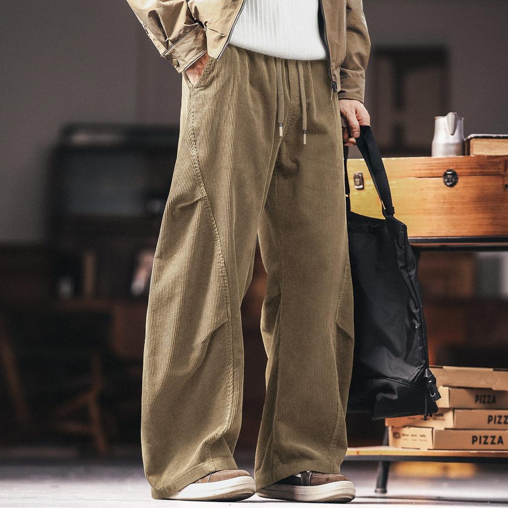 High-end American vintage corduroy curved blade casual pants for men, new autumn lazy loose drape sweatpants for men